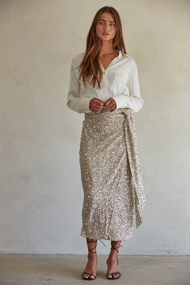 Sequin Wrap Midi Skirt