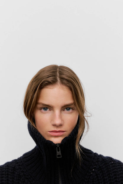 Zip Collar Cardi-Navy