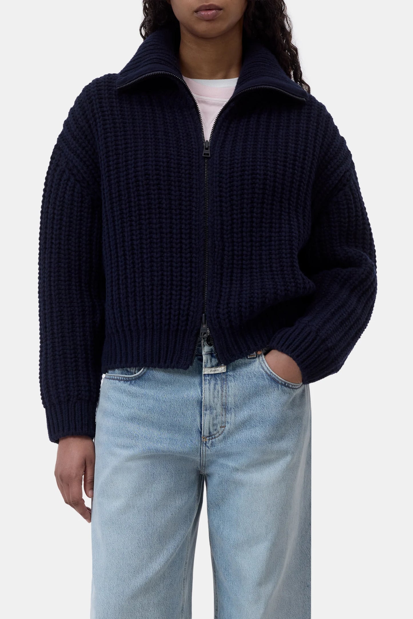 Zip Collar Cardi-Navy