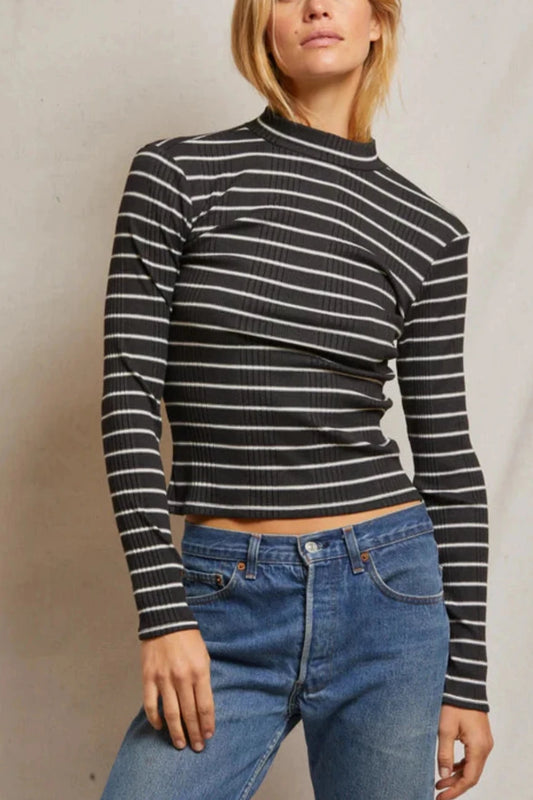 Lauryn Rib Stripe Mock Neck L/S