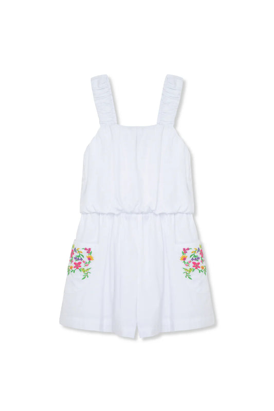 Embroidered Gathered Romper