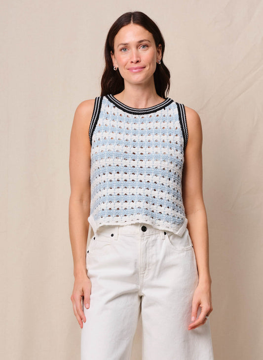 Open Mesh Striped Shell Tank Sweater