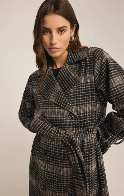 Jackie Plaid Trench Coat