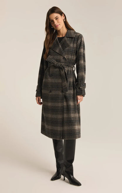 Jackie Plaid Trench Coat