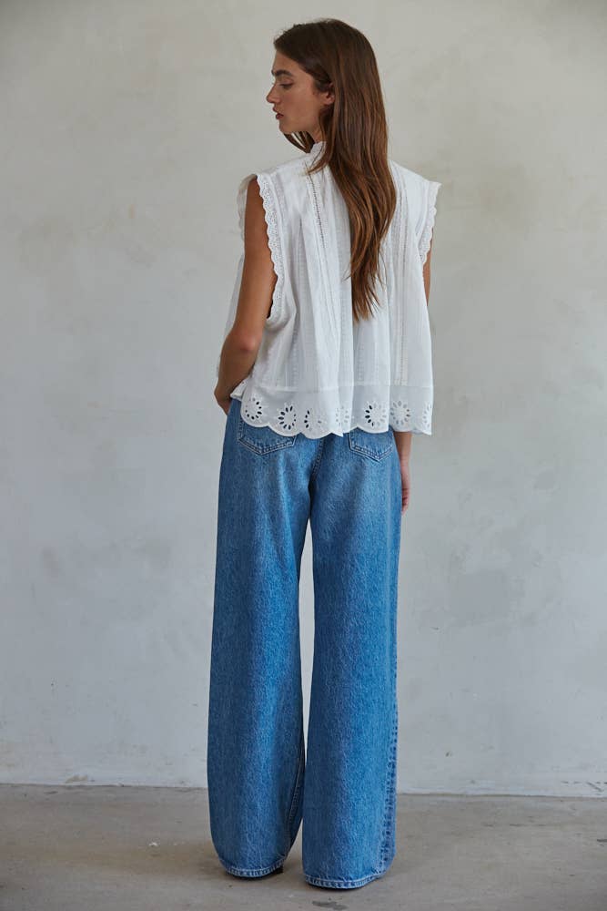 Eyelet Buttondown Sleeveless Top