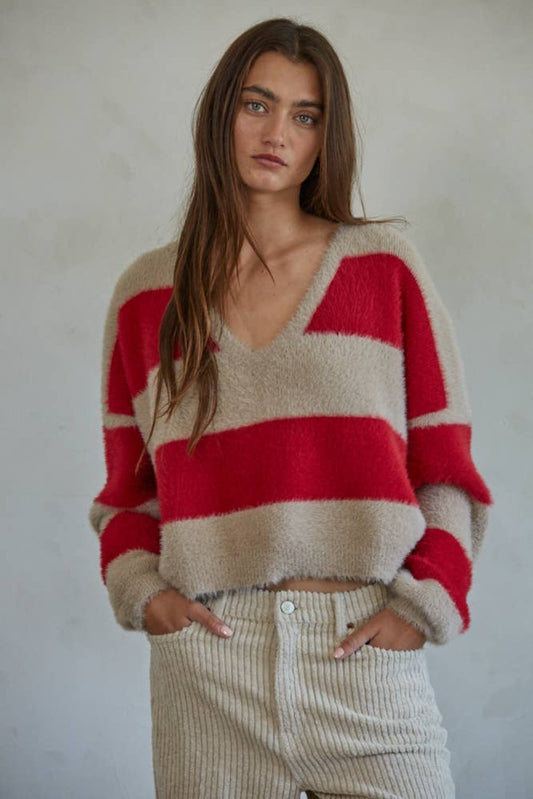 Striped V-Neck Pullover