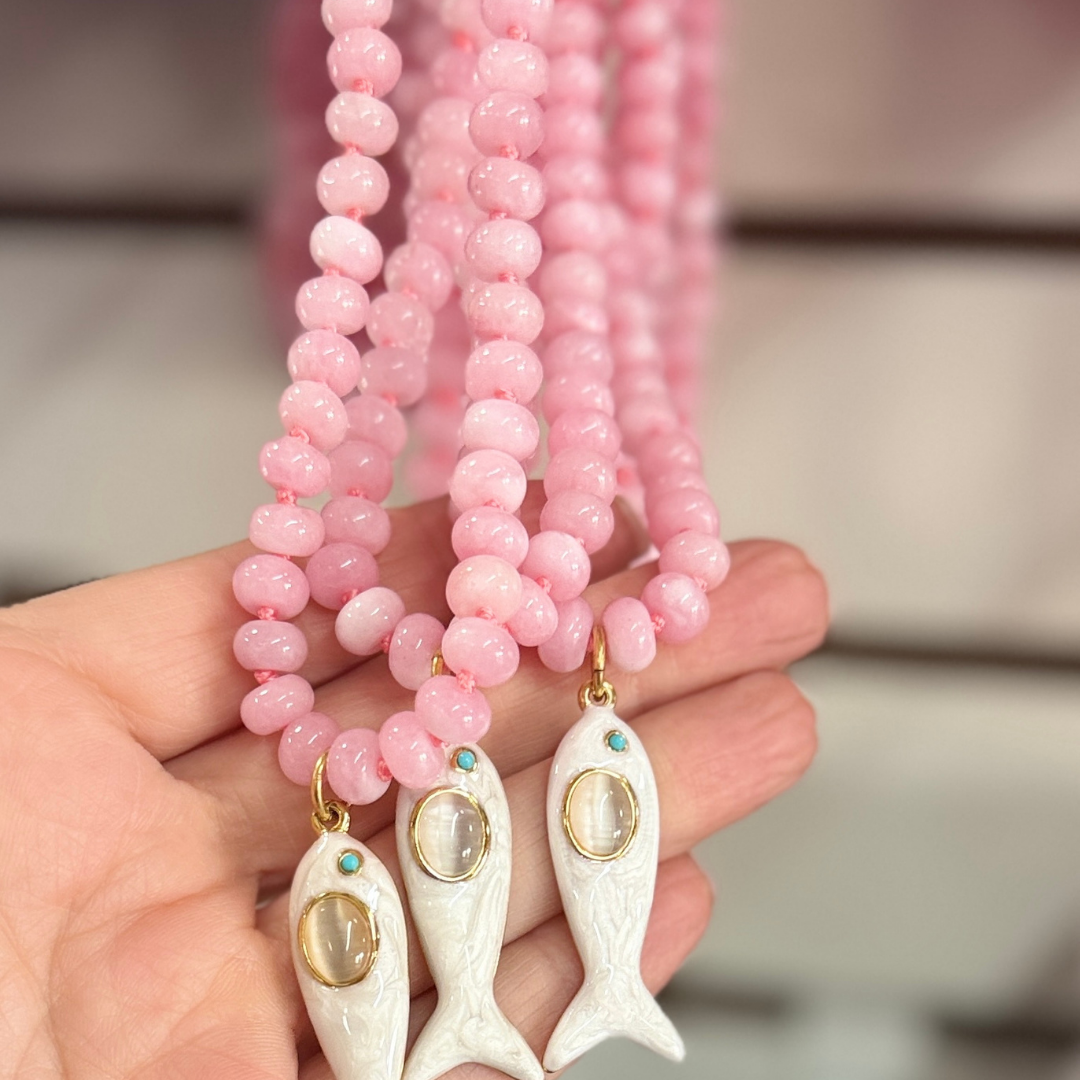 Maris Fish Beaded Necklace — Pink