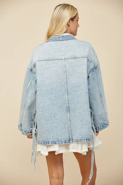 Tie Detail Oversized Denim Jacket