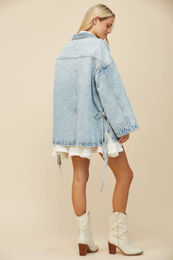 Tie Detail Oversized Denim Jacket