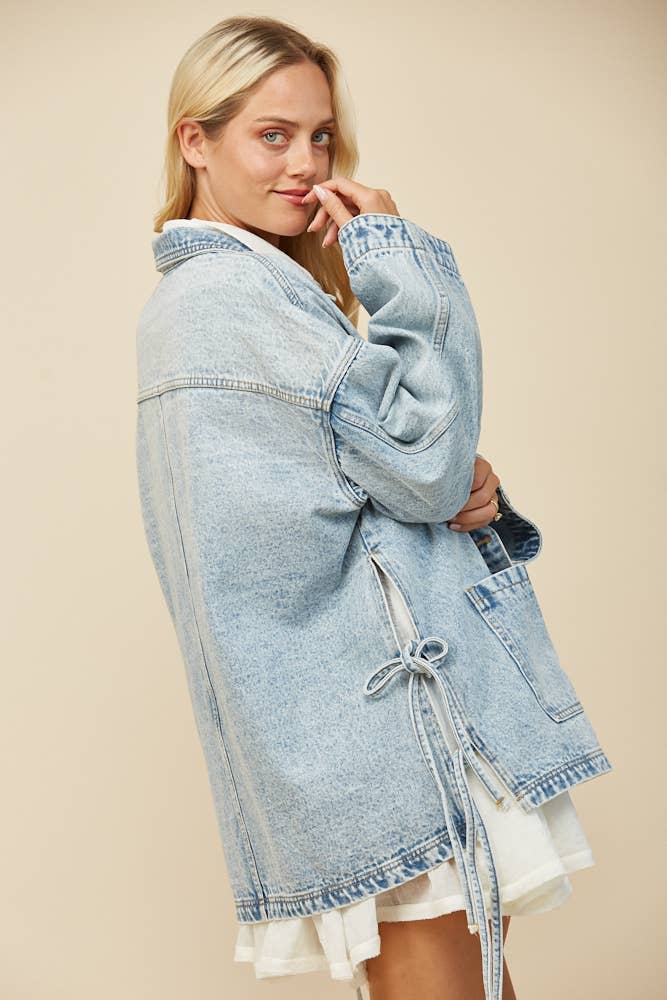 Tie Detail Oversized Denim Jacket