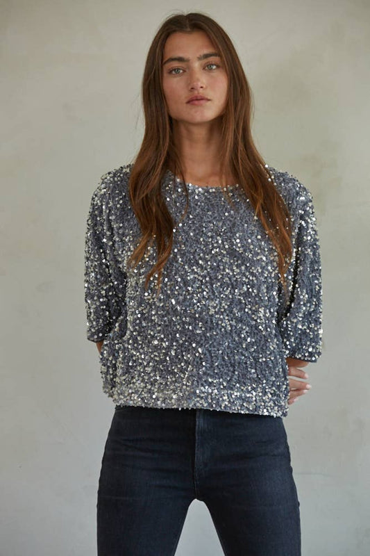 Sequin Short Sleeve Top