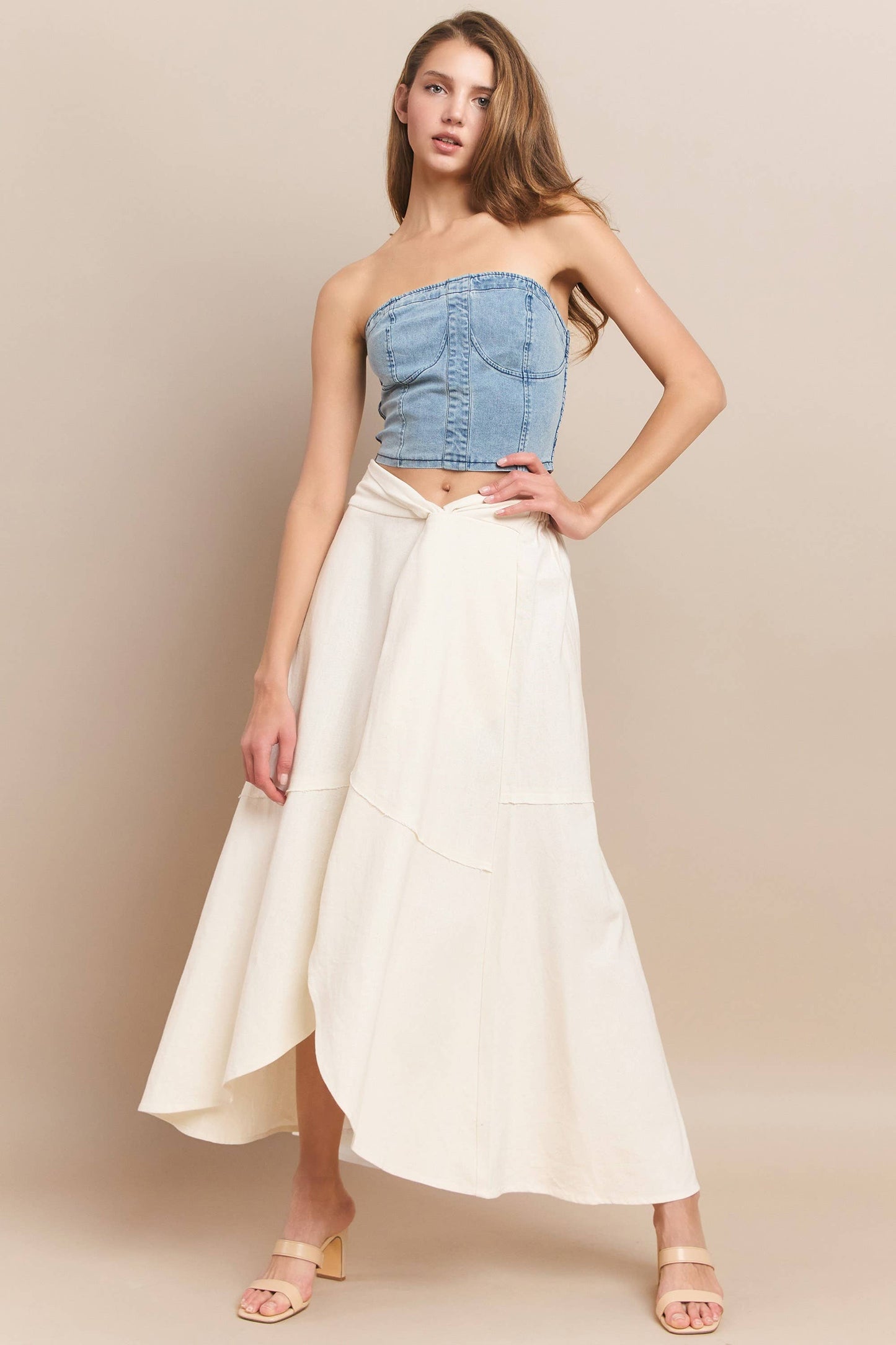 Linen Faux Wrap Maxi Skirt