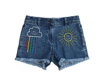 Embroidered Rainbow Denim Shorts