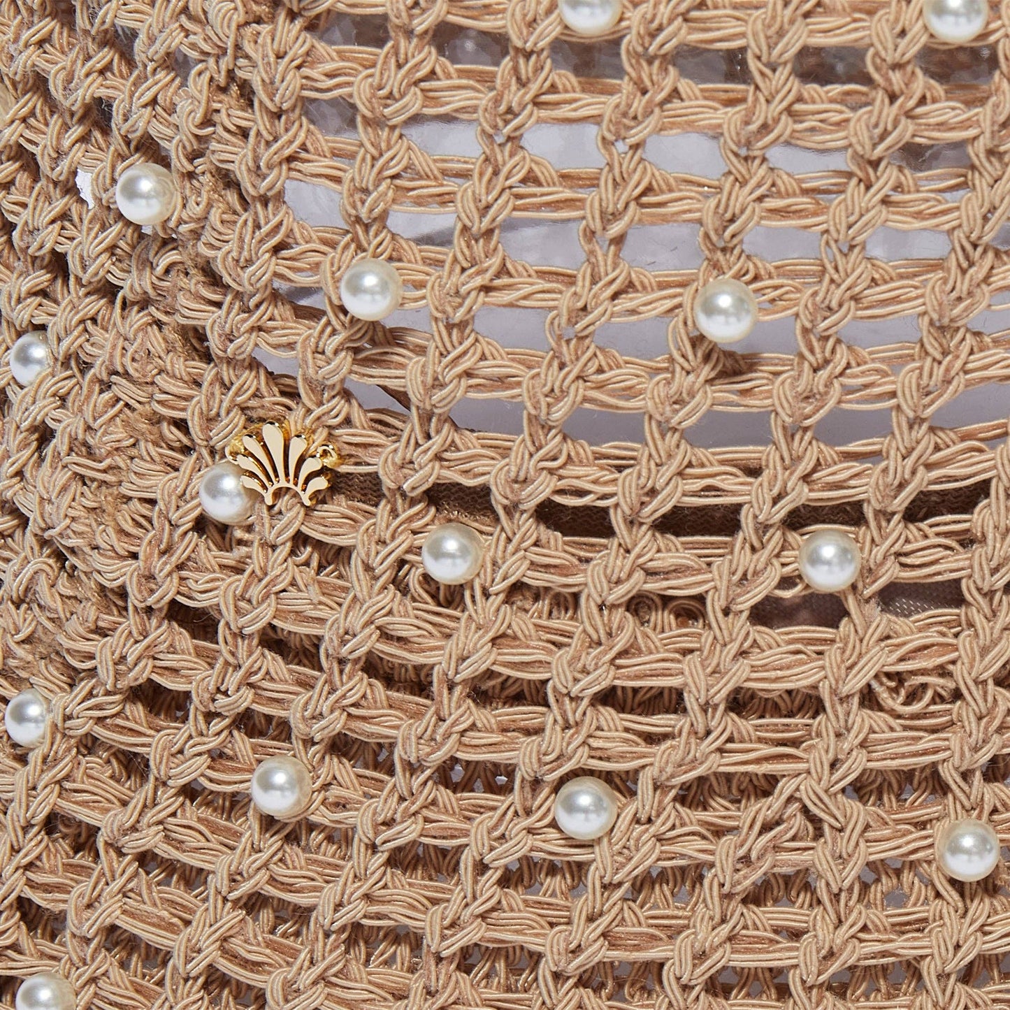 Natural Open Weave Pearl Bucket Hat