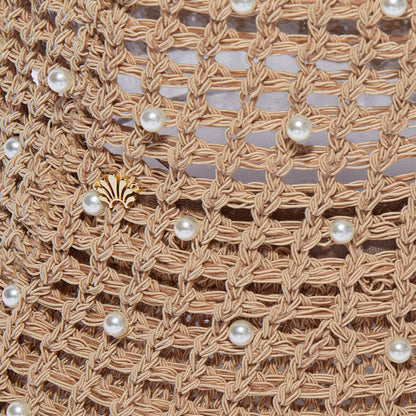 Natural Open Weave Pearl Bucket Hat