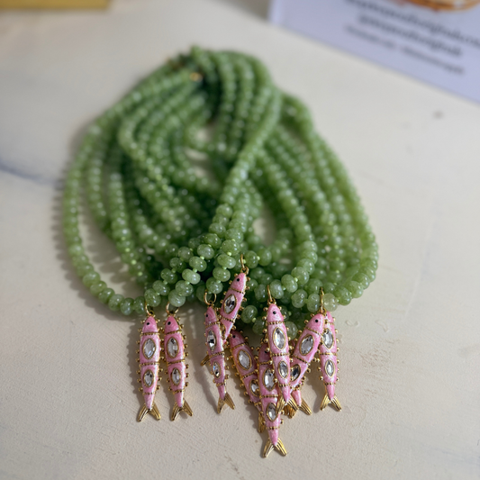 Maris Fish Beaded Necklace — Sage Green