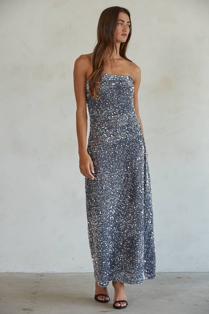 Sequin Strapless Pencil Maxi