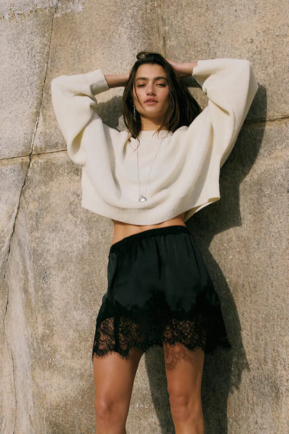 Meet Me in the Middle Slip Skirt-Black