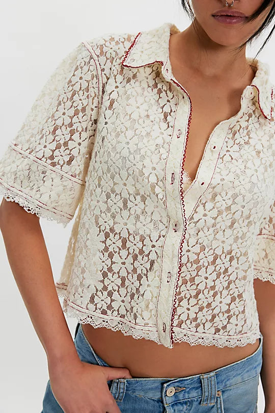 Mannie Lace Top-White
