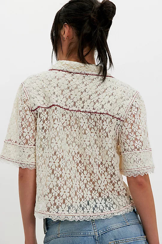 Mannie Lace Top-White