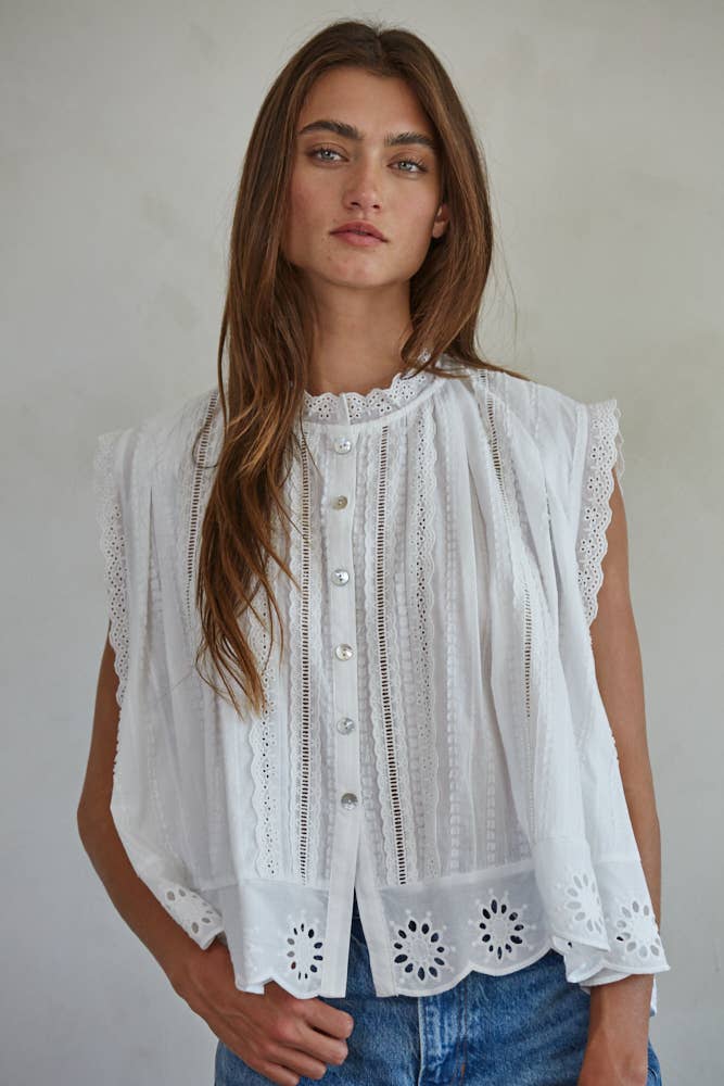 Eyelet Buttondown Sleeveless Top