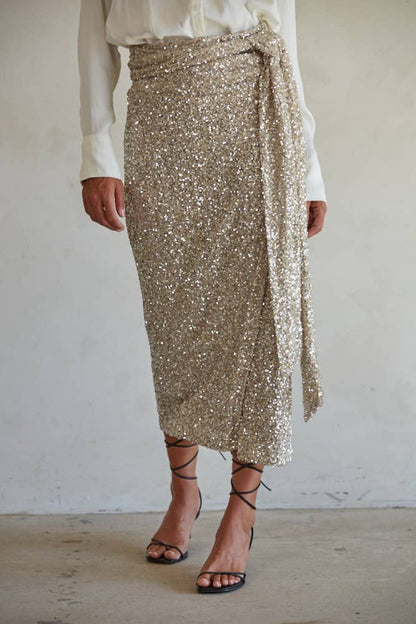 Sequin Wrap Midi Skirt