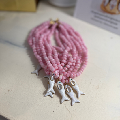 Maris Fish Beaded Necklace — Pink