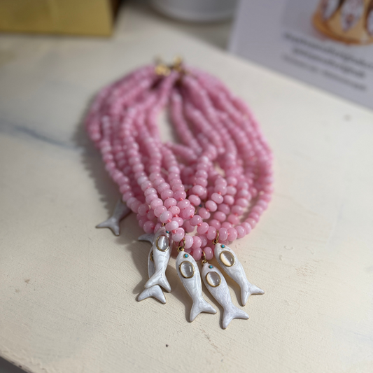 Maris Fish Beaded Necklace — Pink