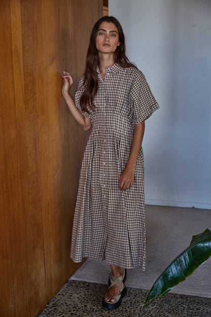 Gingham Button Down Flare Maxi