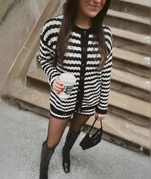 Inez Cardigan - BW Stripe