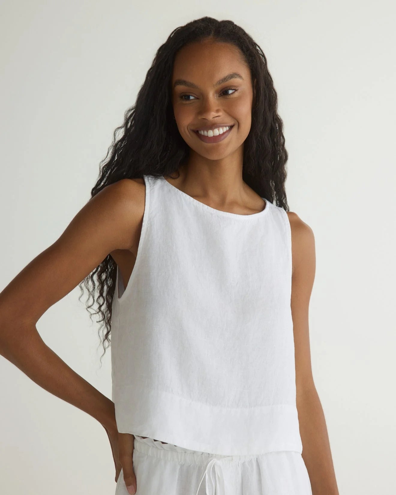 Sleeveless Boat Neck Split Back Top