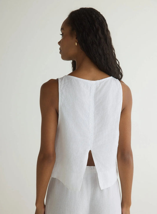 Sleeveless Boat Neck Split Back Top
