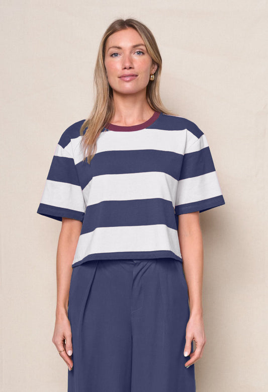 Wide Stripe Pique Boxy Crew