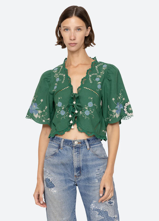 Vesna Embroidery Tie Front Top